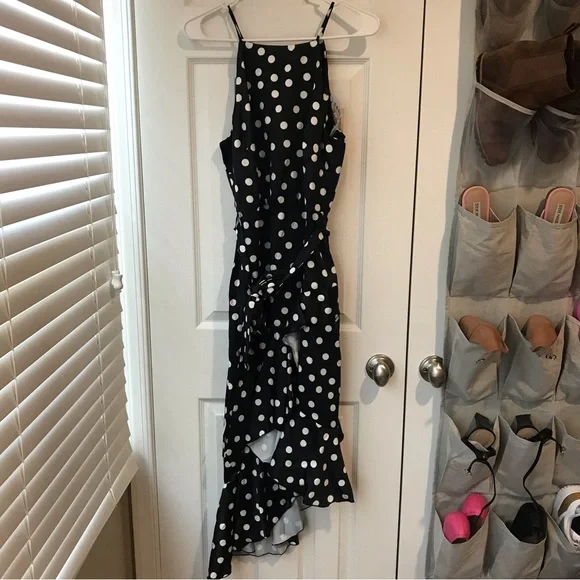 Polka Dot High Neck Ruffle Midi Dress Size 8 - Picture 3 of 6